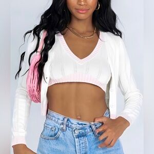 Princess Polly Denise Cropped Sweater Set in White (EUC)